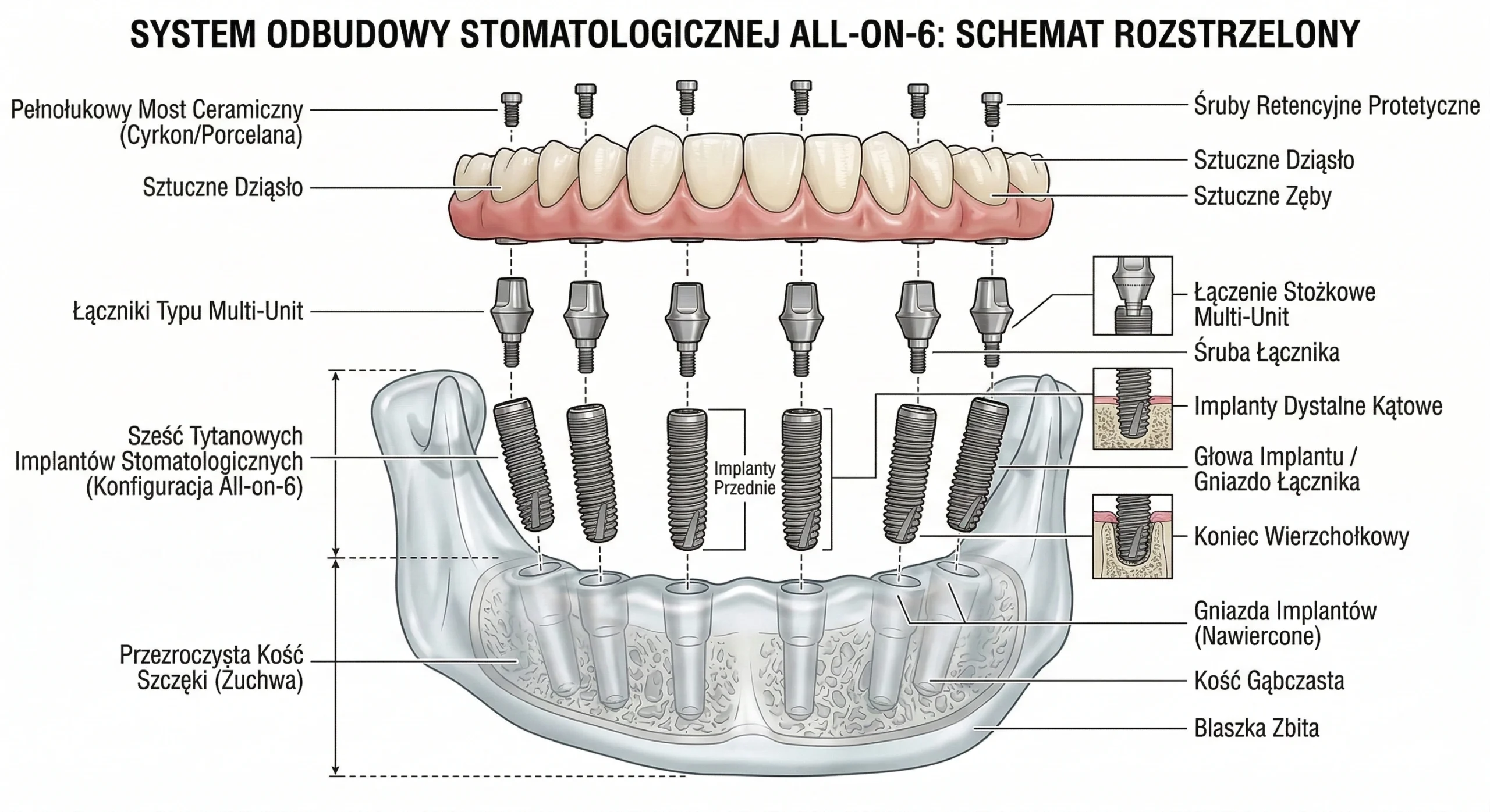 Schemat budowy implantu zębowego w metodzie All-on-6