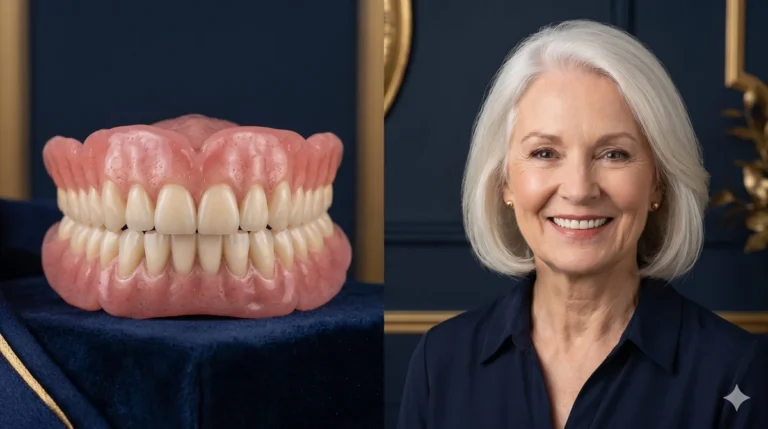 Jaka proteza przy całkowitym braku zębów — porównanie protezy akrylowej i uśmiech pacjentki Elite Smile Poznań