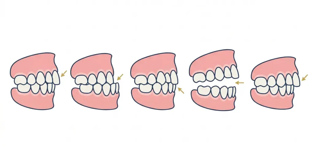 Schemat pięciu najczęstszych rodzajów wad zgryzu u dzieci